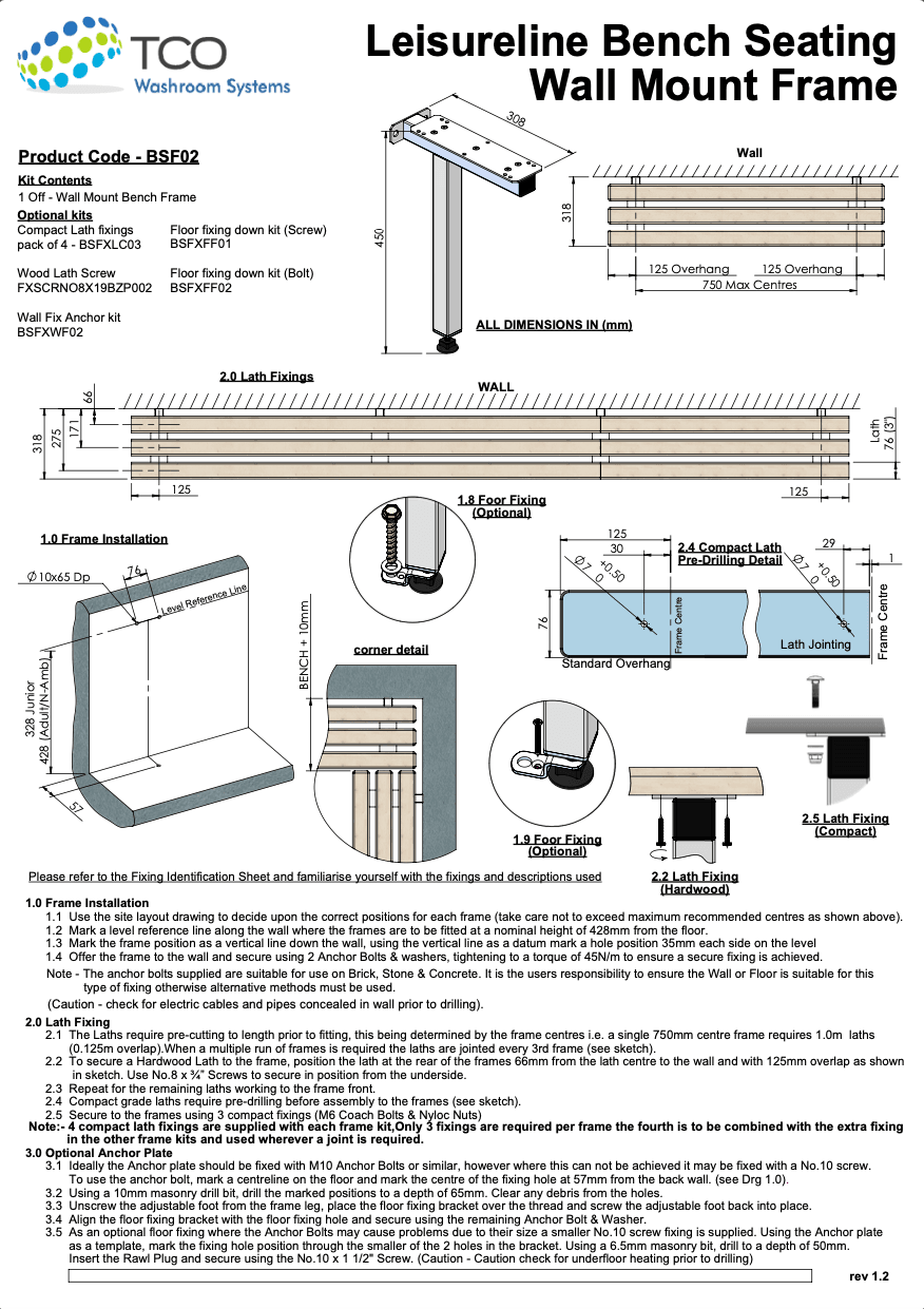 BSF02 Wall Mounted Bench