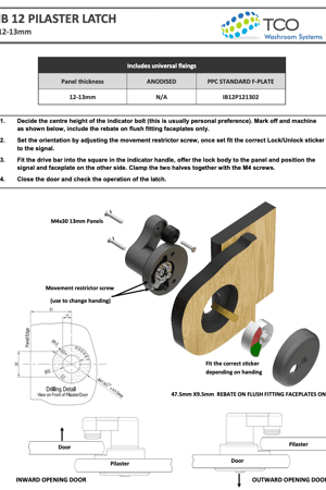 IB 12 Pilaster Latch - 12mm - 13mm